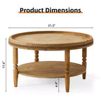 Table basse ronde moderne de 31 po, table centrale en bois à 2 niveaux avec garniture perlée, table d'appoint de cocktail pour salon et chambre à coucher