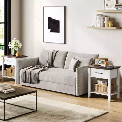 2 tables de chevet, tables d'appoint avec tiroir, tables d'appoint pour salon, tables de chevet à 2 étagères de rangement pour bureau, chambre à coucher, dortoir, blanc