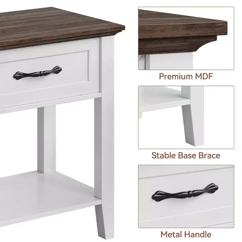 2 tables de chevet, tables d'appoint avec tiroir, tables d'appoint pour salon, tables de chevet à 2 étagères de rangement pour bureau, chambre à coucher, dortoir, blanc