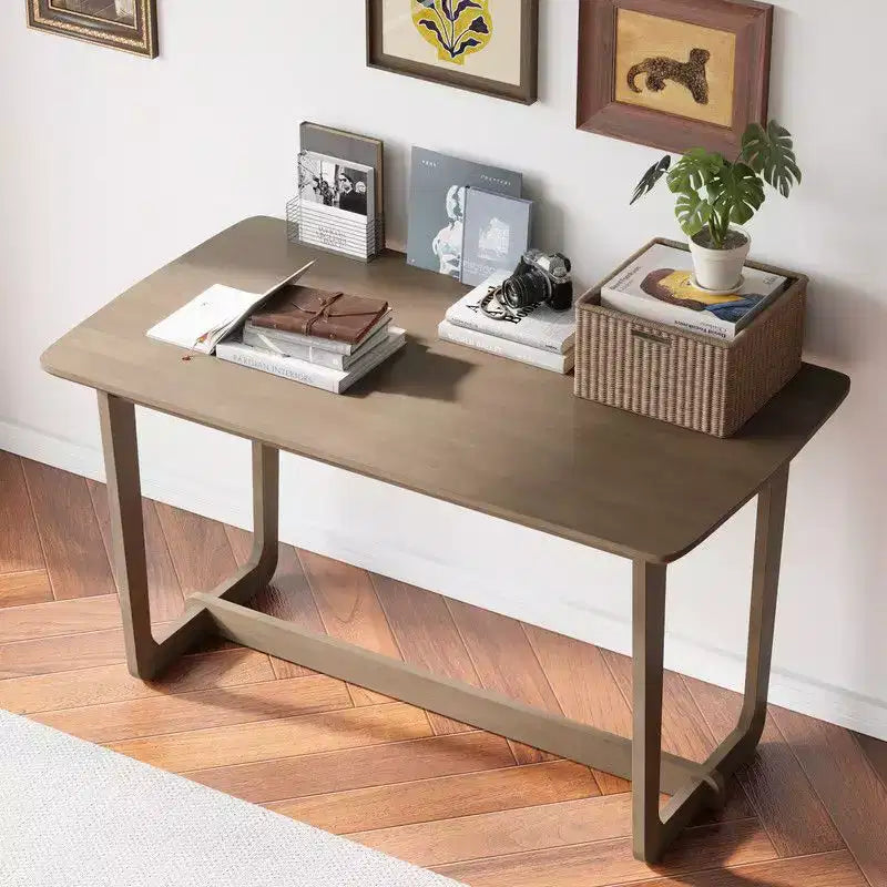 Famapy Bureau d'ordinateur de bureau à domicile en bois d'hévéa massif du milieu du siècle avec coins arrondis, bureau d'écriture moderne, bureau de travail et d'ordinateur minimaliste