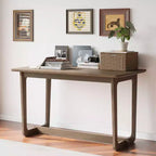Famapy Bureau d'ordinateur de bureau à domicile en bois d'hévéa massif du milieu du siècle avec coins arrondis, bureau d'écriture moderne, bureau de travail et d'ordinateur minimaliste