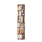 Okak 360 Bibliothèque Rotative avec Roues, Étagère Étroite en Bois Massif à 6 Niveaux, Vitrine pour Salon, Bureau, Chambre, Noyer