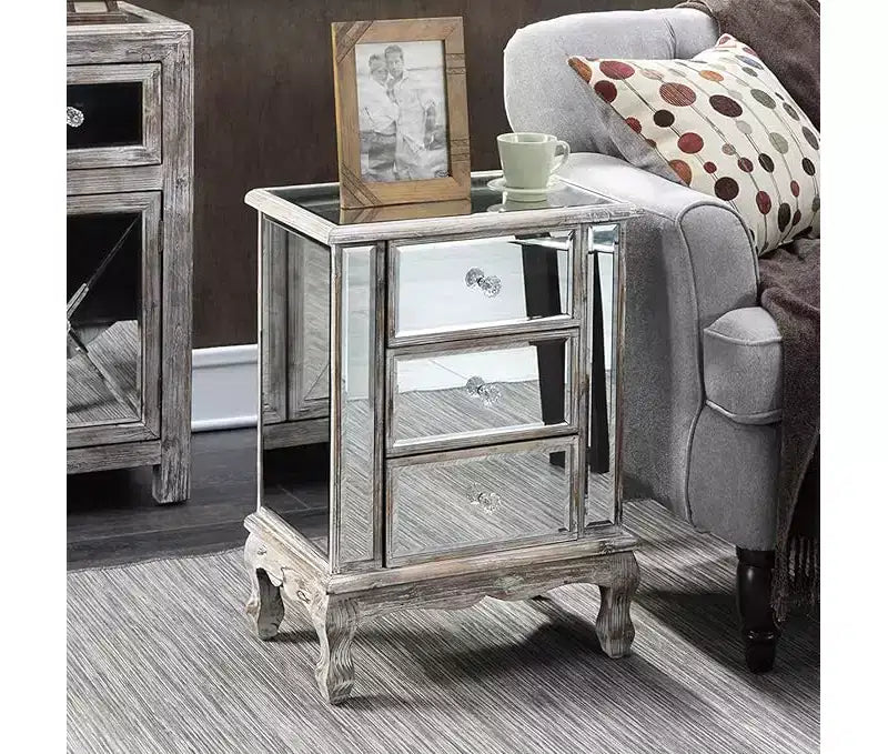 HomeStock Table d'appoint rectangulaire de 24,75 po de hauteur en verre, couleur argent, 1 pièce
