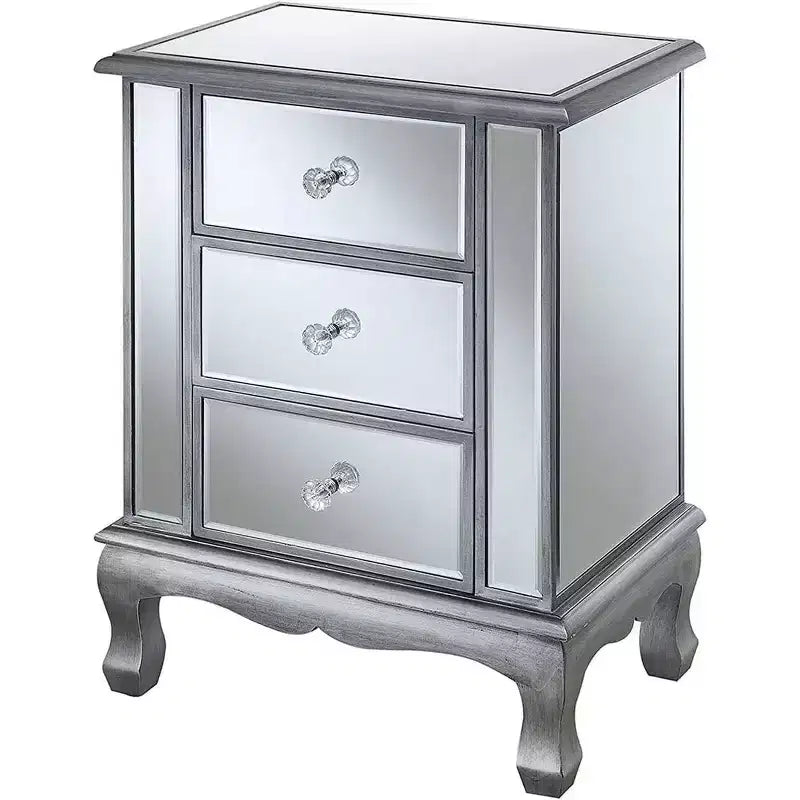 HomeStock Table d'appoint rectangulaire de 24,75 po de hauteur en verre, couleur argent, 1 pièce