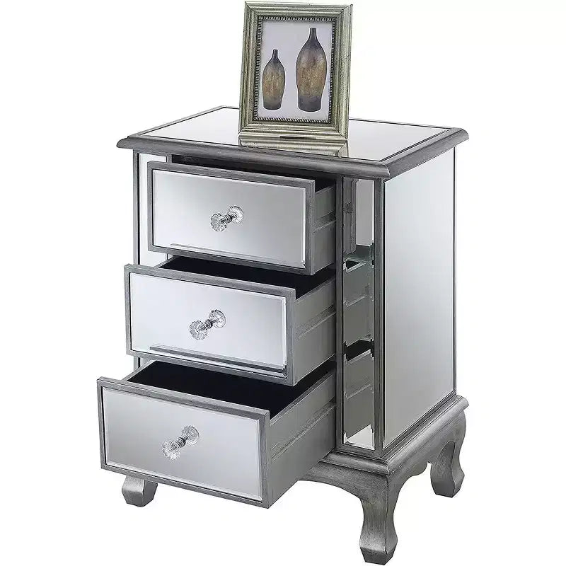 HomeStock Table d'appoint rectangulaire de 24,75 po de hauteur en verre, couleur argent, 1 pièce