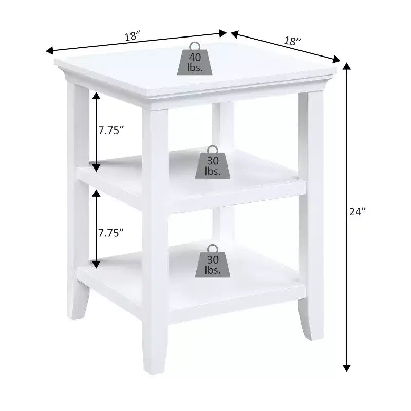 HomeStock Table d'appoint rectangulaire en bois blanc de 24 po de hauteur, 1 pièce