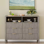Commode 6 tiroirs pour chambre à coucher, chiffonnier de ferme avec 2 étagères ouvertes et portes cannelées, rangement et organisation pour le salon