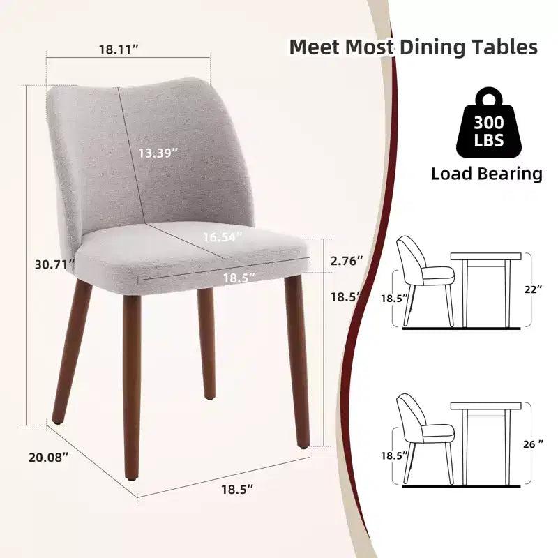 Lot de 2 chaises de salle à manger, chaises de salle à manger rembourrées avec pieds en bois, dossier aile, chaises de cuisine avec coussins épais