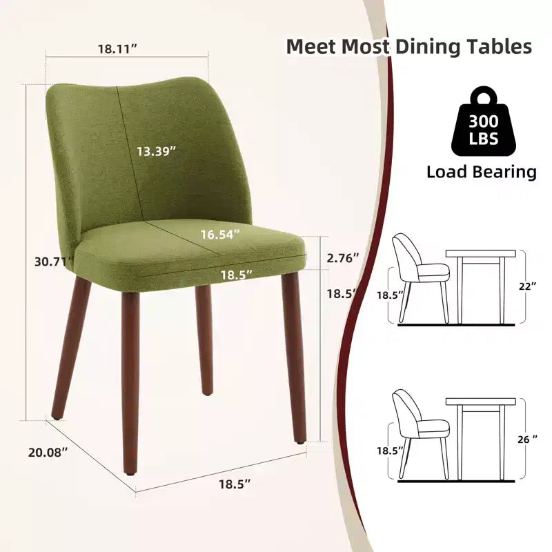 Lot de 2 chaises de salle à manger, chaises de salle à manger rembourrées avec pieds en bois, dossier aile, chaises de cuisine avec coussins épais