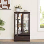Vitrine en verre éclairée avec étagères réglables - Vitrine élégante à 2 portes et tiroir intégré, ampoule incluse