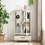 Vitrine en verre éclairée avec étagères réglables - Vitrine élégante à 2 portes et tiroir intégré, ampoule incluse