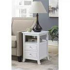 HomeStock Belmont Elegant Transitional End Table with Two Drawers, Open Shelf, Pewter Knobs and Saber Legs for Living Room Storage