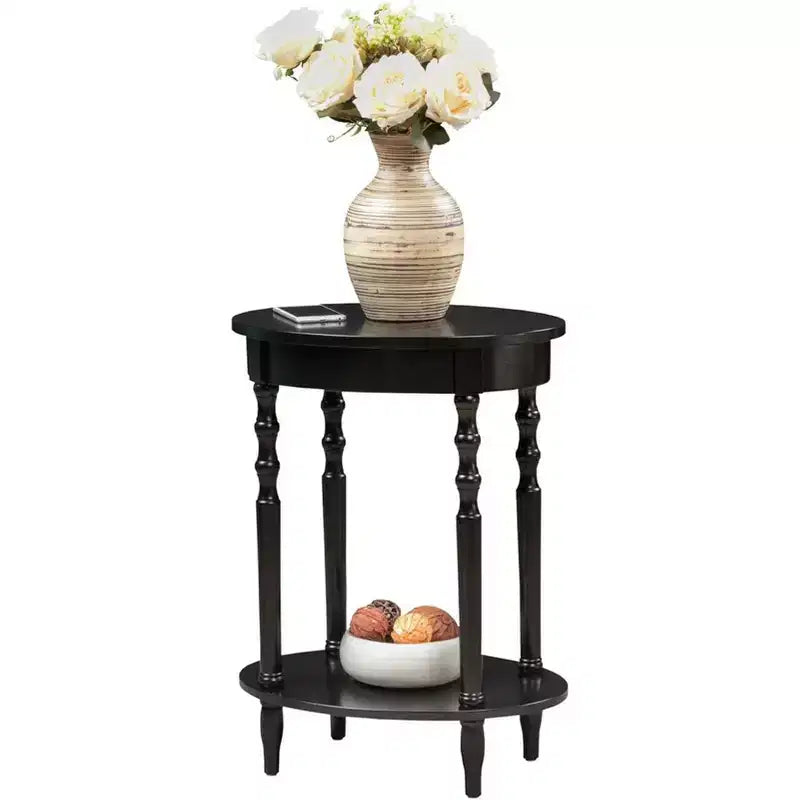 HomeStock Belmont Table d'appoint ovale 52 cm, Table d'appoint traditionnelle en bois massif avec étagère de rangement inférieure pour le salon ou le bureau