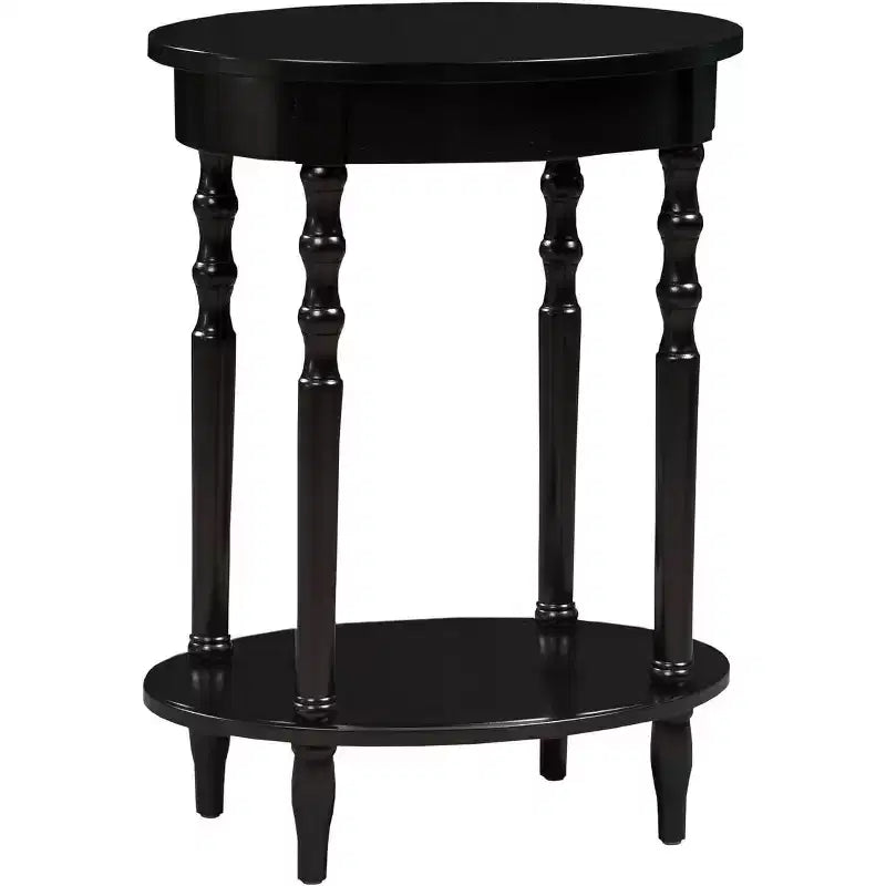 HomeStock Belmont Table d'appoint ovale 52 cm, Table d'appoint traditionnelle en bois massif avec étagère de rangement inférieure pour le salon ou le bureau