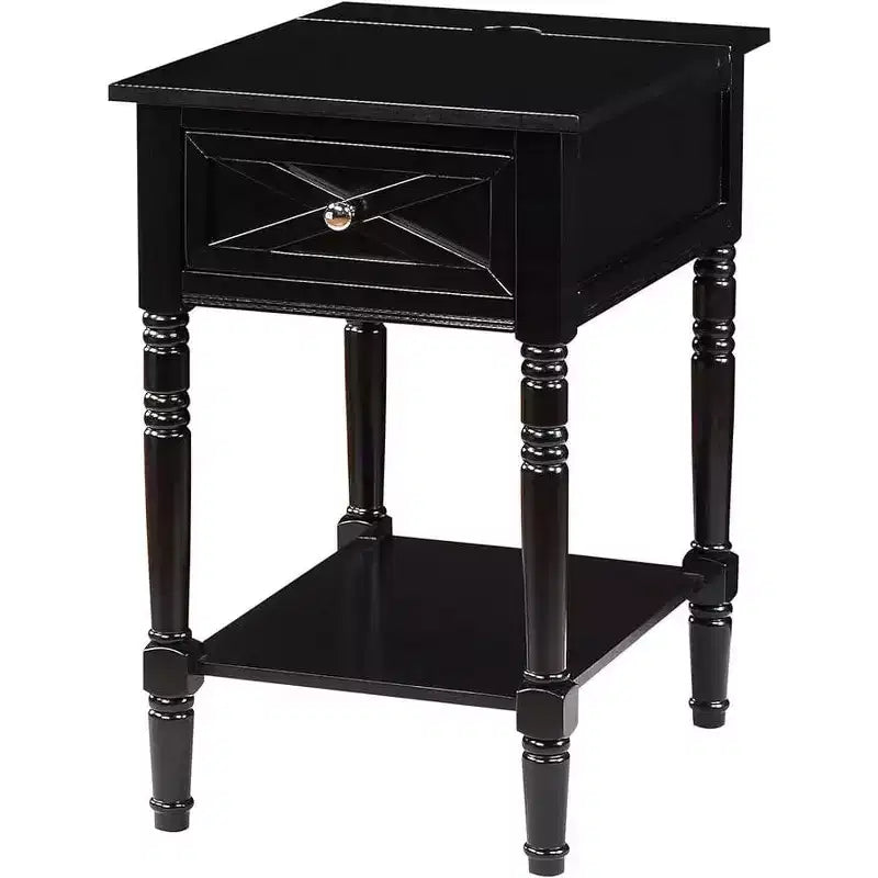 Table d'appoint HomeStock Belmont avec station de charge dissimulée, 2 prises, 2 ports USB, tiroir de rangement et étagère, table d'appoint élégante pour la maison