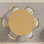 PexFix 52 Table de salle à manger ronde en bois, table de cuisine pour 4-6 personnes avec plateau à bords arqués et base conique texturée pour salon/salle à manger, café, bureau, naturel
