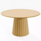 PexFix 52 Table de salle à manger ronde en bois, table de cuisine pour 4-6 personnes avec plateau à bords arqués et base conique texturée pour salon/salle à manger, café, bureau, naturel