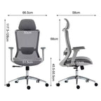Chaise de bureau Okak à dossier haut, chaise de bureau avec appui-tête et roulettes, chaise de bureau en maille pour le bureau, le bureau ou la salle de lecture