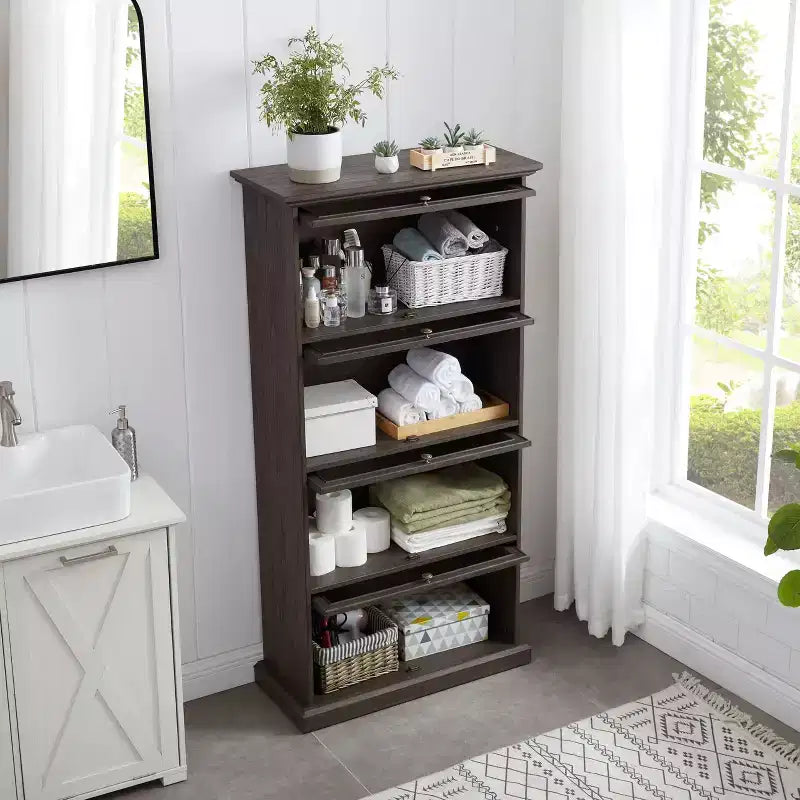 Étagère Okak, Étagère de rangement à 4 niveaux, Bibliothèque haute pour livres et CD, Organiseur de rangement pour salon, couloir, bureau