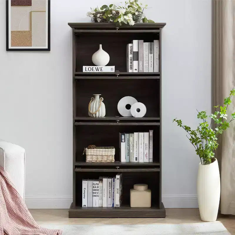 Étagère Okak, Étagère de rangement à 4 niveaux, Bibliothèque haute pour livres et CD, Organiseur de rangement pour salon, couloir, bureau