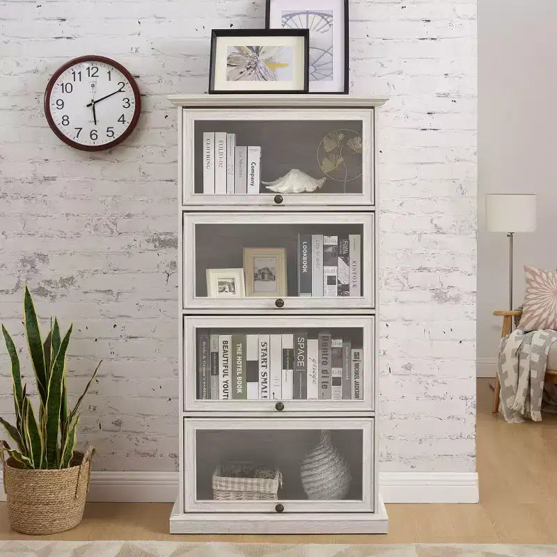 Étagère Okak, Étagère de rangement à 4 niveaux, Bibliothèque haute pour livres et CD, Organiseur de rangement pour salon, couloir, bureau