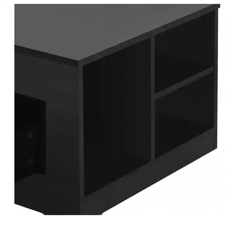 Table basse moderne pour salon, table basse LED laquée avec 2 tiroirs coulissants et étagère latérale ouverte, en bois