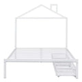 Bellemave Full Bed for Kids, Metal Full Bed with Drawer for Boys, girs, Full Bed Frame with House-Shaped Headboard, Full Size House Bed, White