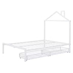 Lit double Bellemave pour enfants, lit double en métal avec tiroir pour garçons, filles, cadre de lit double avec tête de lit en forme de maison, lit cabane double, blanc