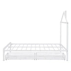 Lit double Bellemave pour enfants, lit double en métal avec tiroir pour garçons, filles, cadre de lit double avec tête de lit en forme de maison, lit cabane double, blanc