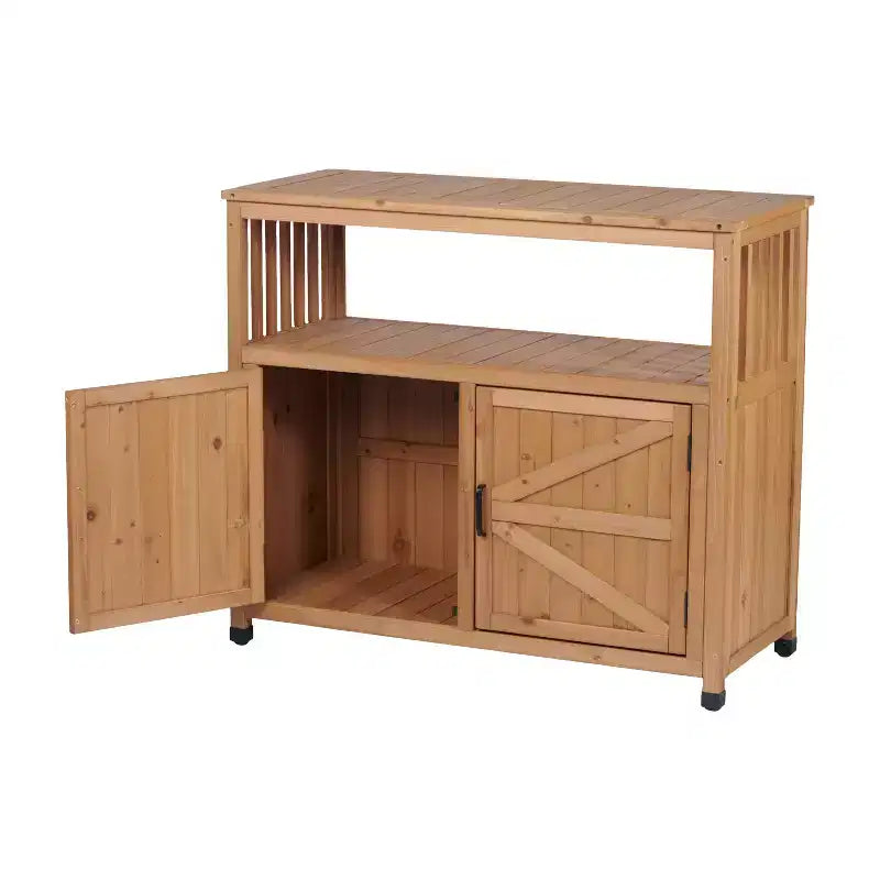 Meuble de rangement Okak avec établi de jardinage, meuble de cuisine avec 2 portes et 2 étagères, meuble bas pour salon, salle à manger, cuisine