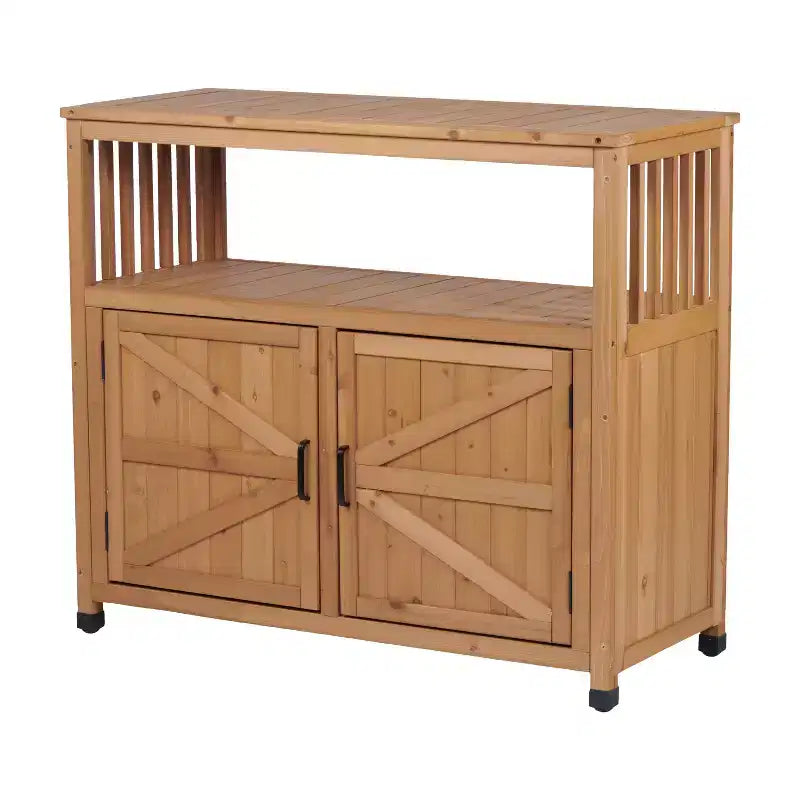 Meuble de rangement Okak avec établi de jardinage, meuble de cuisine avec 2 portes et 2 étagères, meuble bas pour salon, salle à manger, cuisine