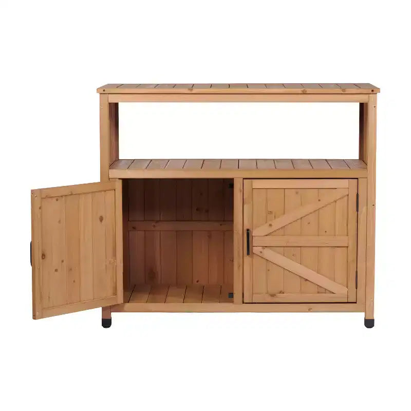 Meuble de rangement Okak avec établi de jardinage, meuble de cuisine avec 2 portes et 2 étagères, meuble bas pour salon, salle à manger, cuisine