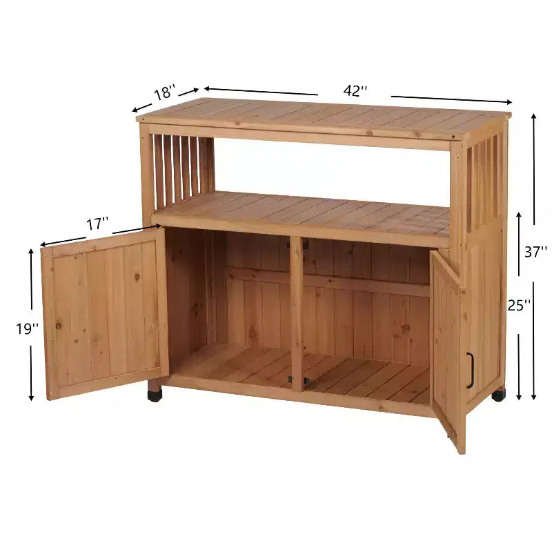 Meuble de rangement Okak avec établi de jardinage, meuble de cuisine avec 2 portes et 2 étagères, meuble bas pour salon, salle à manger, cuisine