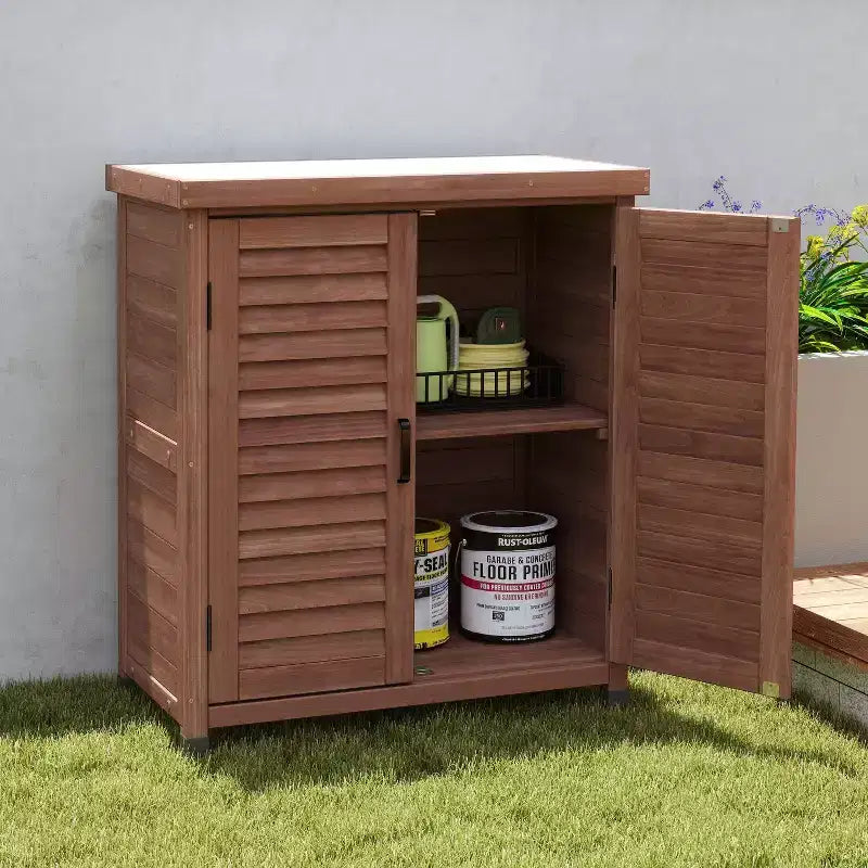Meuble de rangement Okak avec établi de jardinage, meuble de cuisine avec 2 portes et 2 étagères, meuble bas pour salon, salle à manger, cuisine