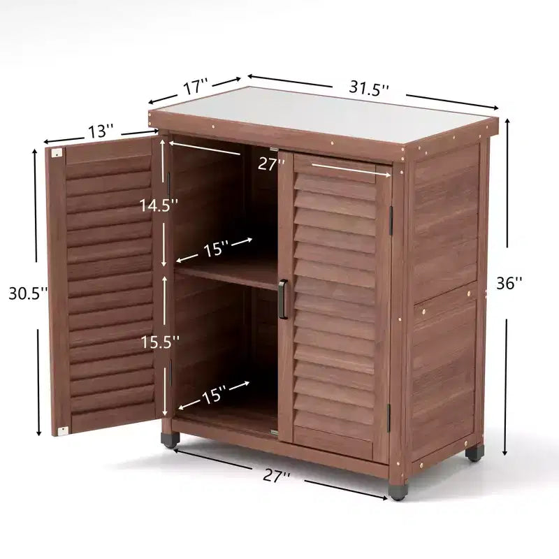 Meuble de rangement Okak avec établi de jardinage, meuble de cuisine avec 2 portes et 2 étagères, meuble bas pour salon, salle à manger, cuisine