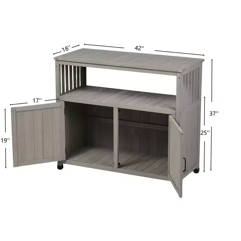 Meuble de rangement Okak avec établi de jardinage, meuble de cuisine avec 2 portes et 2 étagères, meuble bas pour salon, salle à manger, cuisine