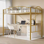 Lit mezzanine double avec escalier et garde-corps incurvé - Lattes métalliques robustes, gain de place, silencieux, pas besoin de sommier, idéal pour chambre d'enfant et dortoir, noir