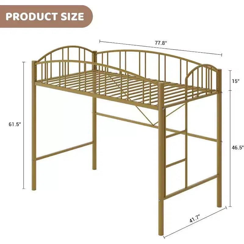 Lit mezzanine double avec escalier et garde-corps incurvé - Lattes métalliques robustes, gain de place, silencieux, pas besoin de sommier, idéal pour chambre d'enfant et dortoir, noir