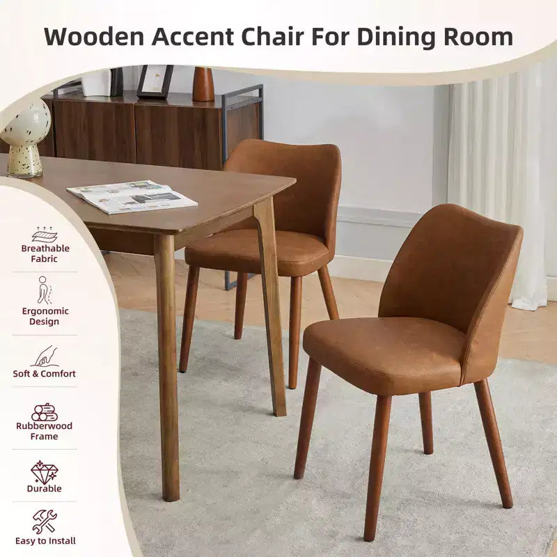 COZONY Lot de 2 chaises de salle à manger en lin, chaises d'appoint rembourrées en tissu avec dossier ailé, coussins épais et pieds en bois pour salle à manger, salon