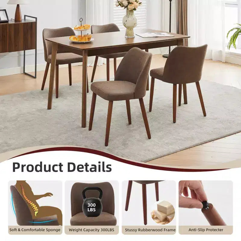 COZONY Lot de 2 chaises de salle à manger en lin, chaises d'appoint rembourrées en tissu avec dossier ailé, coussins épais et pieds en bois pour salle à manger, salon