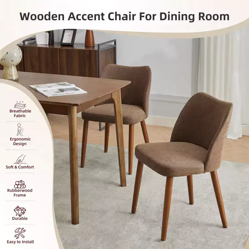 COZONY Lot de 2 chaises de salle à manger en lin, chaises d'appoint rembourrées en tissu avec dossier ailé, coussins épais et pieds en bois pour salle à manger, salon