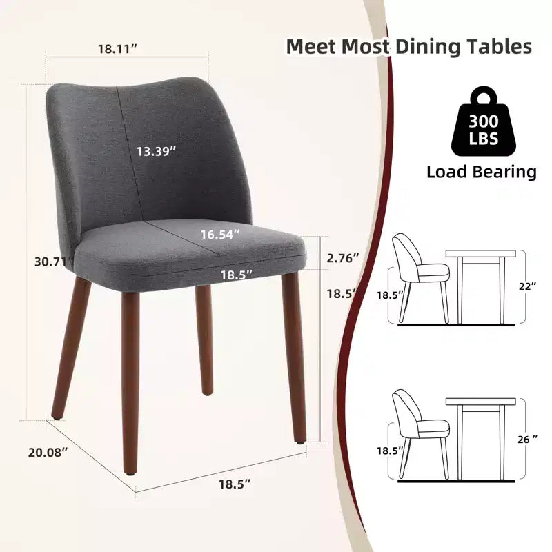 COZONY Lot de 2 chaises de salle à manger en lin, chaises d'appoint rembourrées en tissu avec dossier ailé, coussins épais et pieds en bois pour salle à manger, salon