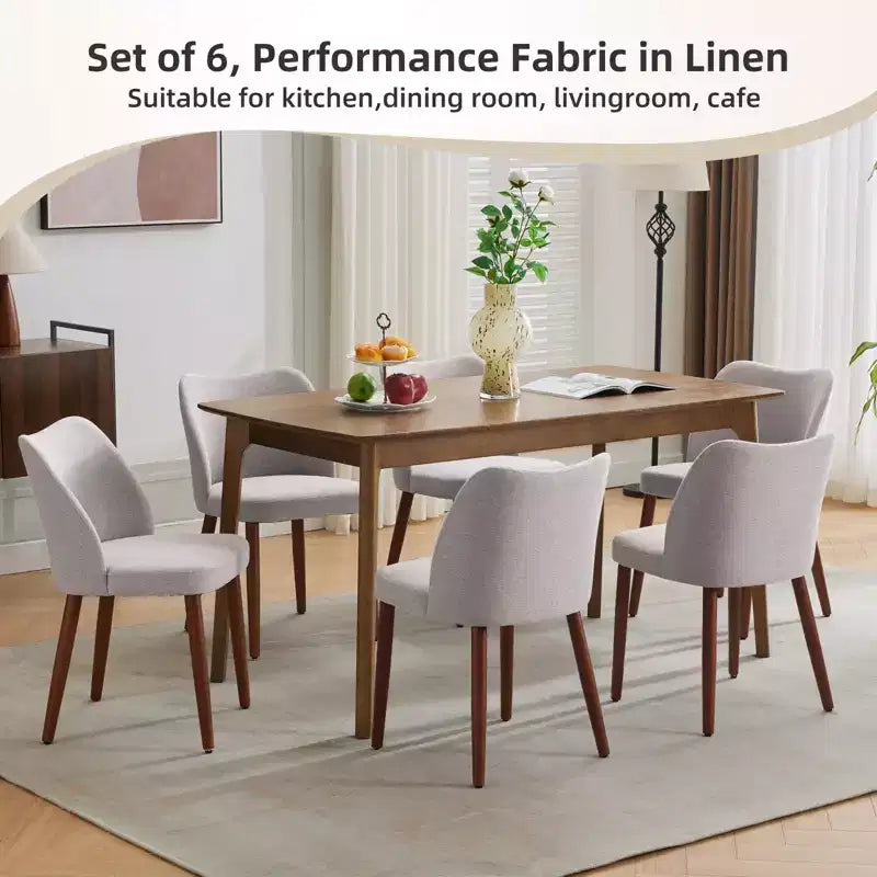 COZONY Lot de 2 chaises de salle à manger en lin, chaises d'appoint rembourrées en tissu avec dossier ailé, coussins épais et pieds en bois pour salle à manger, salon