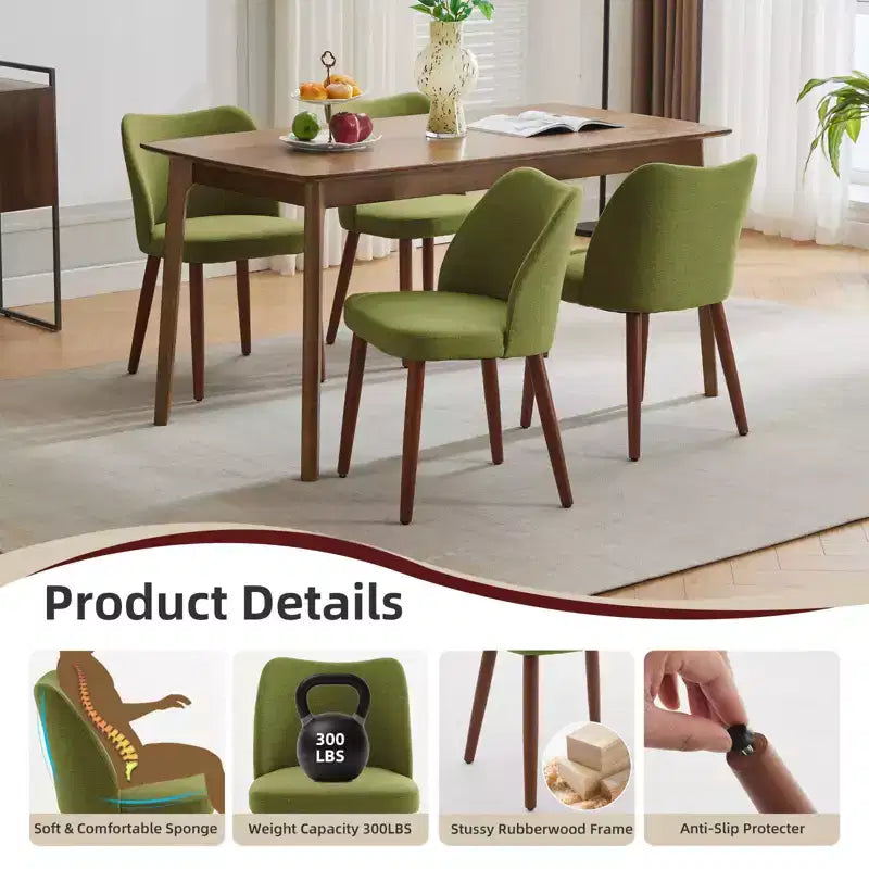 COZONY Lot de 2 chaises de salle à manger en lin, chaises d'appoint rembourrées en tissu avec dossier ailé, coussins épais et pieds en bois pour salle à manger, salon