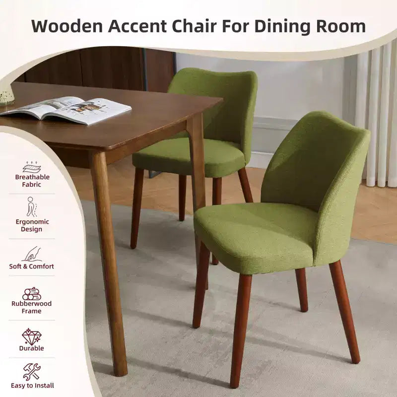 COZONY Lot de 2 chaises de salle à manger en lin, chaises d'appoint rembourrées en tissu avec dossier ailé, coussins épais et pieds en bois pour salle à manger, salon