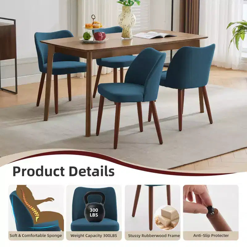 COZONY Lot de 2 chaises de salle à manger en lin, chaises d'appoint rembourrées en tissu avec dossier ailé, coussins épais et pieds en bois pour salle à manger, salon
