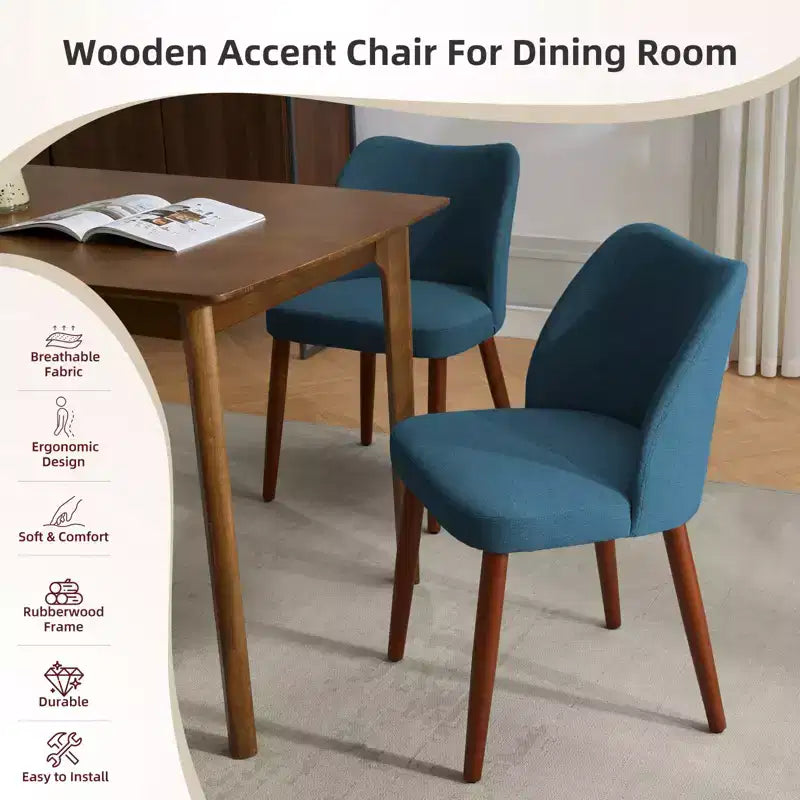 COZONY Lot de 2 chaises de salle à manger en lin, chaises d'appoint rembourrées en tissu avec dossier ailé, coussins épais et pieds en bois pour salle à manger, salon