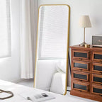 Okak 64*17in Miroir sur pied moderne à bords arrondis, Miroir psyché multifonction avec trou de suspension, Miroir mural pour dressing, salon