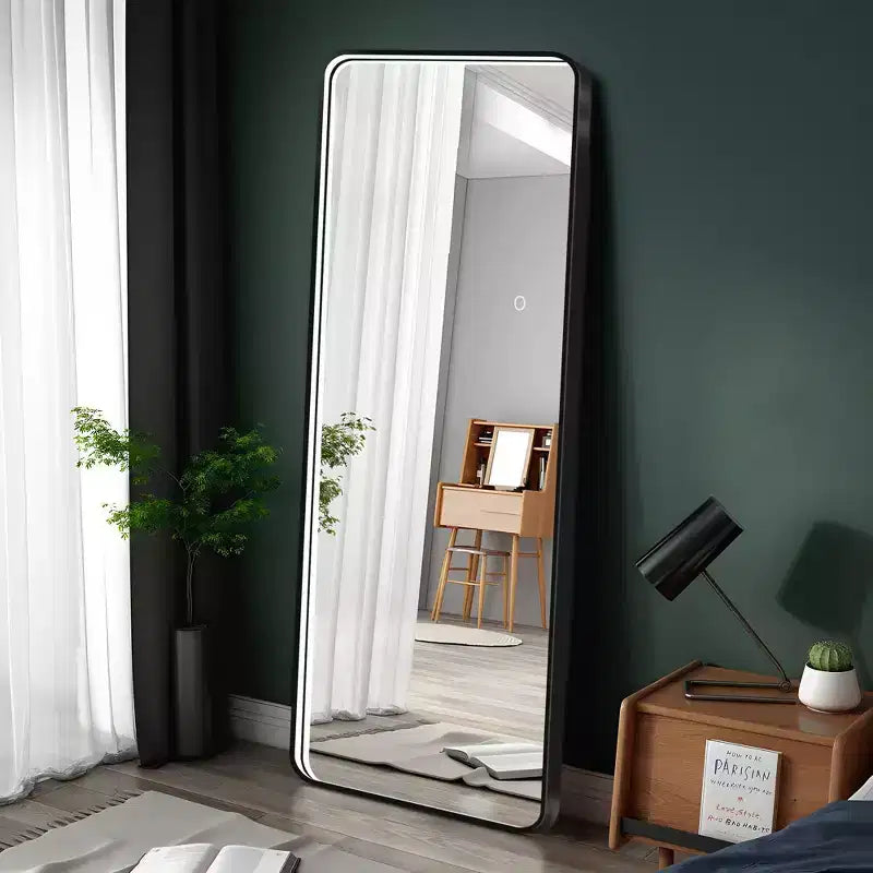 Okak 64*17in Miroir sur pied moderne à bords arrondis, Miroir psyché multifonction avec trou de suspension, Miroir mural pour dressing, salon
