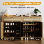 COZONY Ensemble de 2 meubles à chaussures en rotin, organisateur de rangement avec étagère réglable et tiroir, meuble d'entrée de style ferme pour couloir